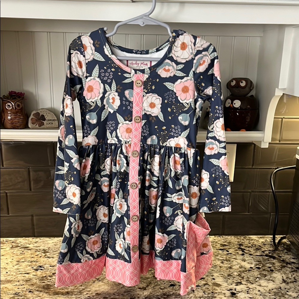 Navy and Pink Floral Kids Dress by Cheeky Plum